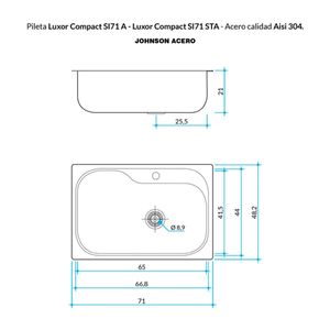 Johnson Pileta Bacha Simple Para Cocina Luxor Si71 STA de Acero Inoxidable