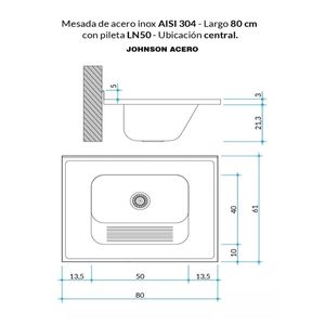 Johnson Mesada Bacha Ln50 Lavadero Ctro.C/1 80 X 61 de Acero Inoxidable